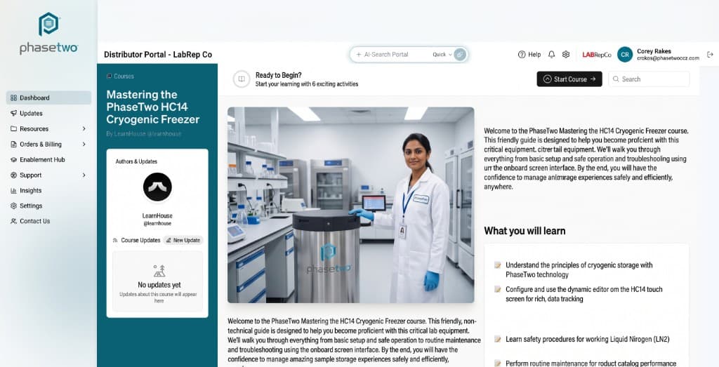 Partner Training Hub course interface inside a distributor portal